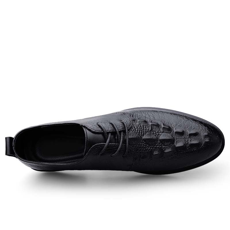 Dress Oxford Shoes for Men Lace Up Round Toe Leather Crocodile Print Derby Shoes Non Slip Block Heel Low Top Slip Resistant Prom(Black,6)2