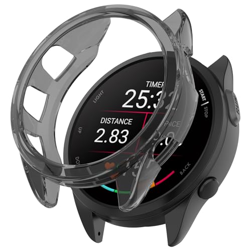 FanTEK Compatible with Garmin Forerunner 165/165 Music Smart Watch TPU Cases, Soft Frame Protective Cover Scratch Resistant Shock Absorbing Case, Transparent Black