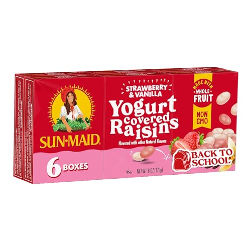 Sun-Maid Strawberry & Vanilla Yogurt Coated Raisins - (6 Pack) 1 oz Snack-Size Box - Yogurt Covered Dried Fruit for Lunches and Back to School Snacks