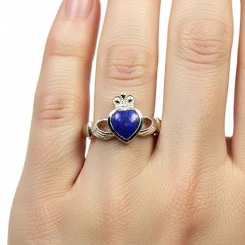 Image of Choose Your Color Natural Gemstone Irish Claddagh Silver Ring Friendship Love 55 Carat Brand Size 5 to 12