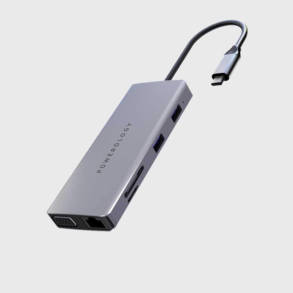 Powerology USB-C Hub 11 in 1 Charge & Sync Aluminum body with HDMI 4K VGA  Ethernet USB 3.0 SDXC 60W PD - Gray : Buy Online at Best Price in KSA -