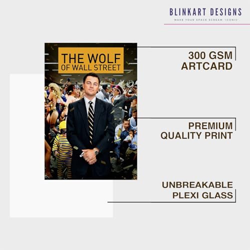 Image of BLINKART Thewolfwallstreet(2013) Movie Poster Frame 12x18 Inch | Premium 300 GSM Paper Wall Print | Mid Century Vintage Film Artwork for Home, Bedroom, Living Room, Office | Framed Photo Decor