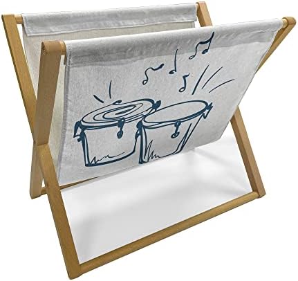 Lunarable Reggae Magazine and Book Holder, Jamaican Rock Music in My Mind Playing The Bongo Simple Illustration, Floor Rack Organizer for Office Home and School, 22″x19″, White and Petrol Blue