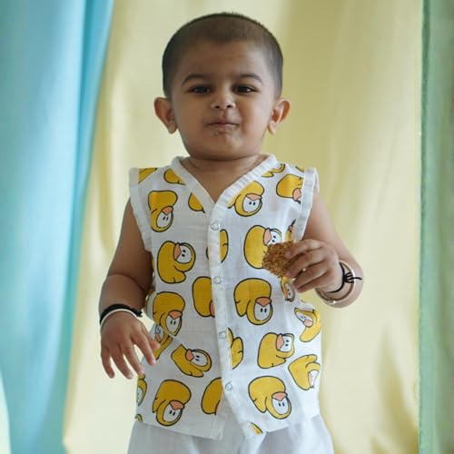 Image of The Boo Boo Club Organic Cotton Baby Jhabla | Pack of 4 Newborn Sleeveless Jabla | Infant Summer Wear | Soft & Breathable Muslin Fabric | Easy Button Closure Vest