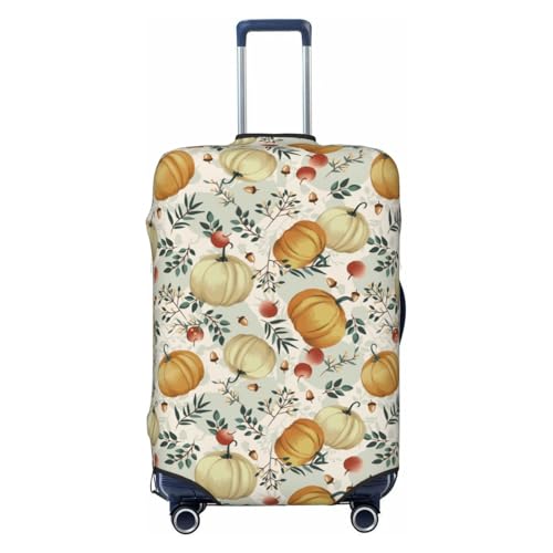 Autumn Pumpkins Leaves Print Luggage Cover For Suitcase,Washable Elastic Travel Suitcase Protector With Zipper Closure And Bottom Buckle – Fits 18-32