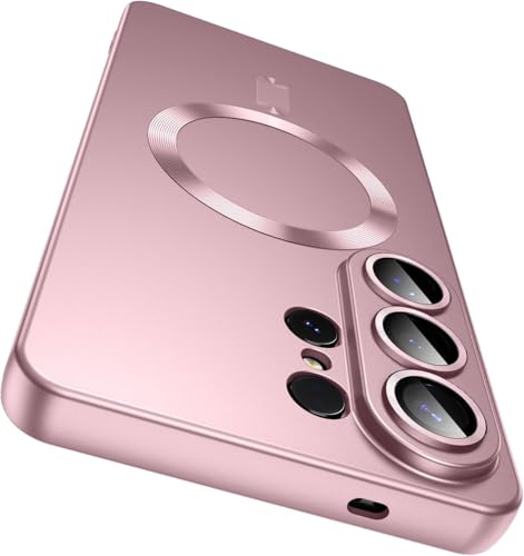 Image of DIZORO Samsung S26 Ultra Case, Compatible with Mag Safe Back Cover, Matte Luxury Metallic Luster Flexible TPU Wireless Charging Shockproof Case with Camera Protector Lens (Pink)