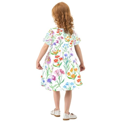 Wildflower Bouquets Girls Dress Short Sleeve Summer Sundress Casual A Line Dresses 2-8 Years3
