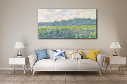 Image of Claude Monet Canvas Wall Art - Field of Yellow Irises at Giverny 1887 Famous Painting Artwork Print Framed Picture for Home Office Wall Decor - 20 inch x 40 inch