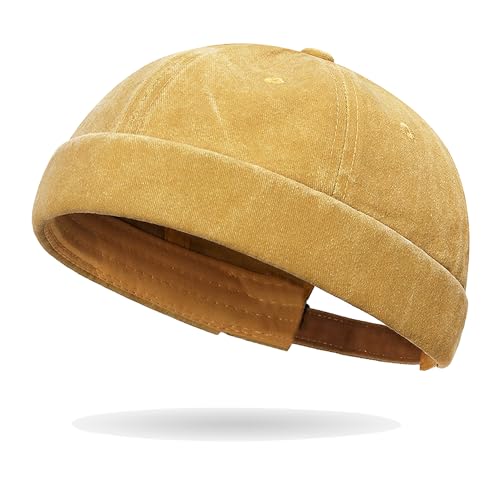Image of Classic Vintage Style Solid Color Sailor brimless Skull hat Casual Washed Cotton Rolled Cuff Harbour Hat