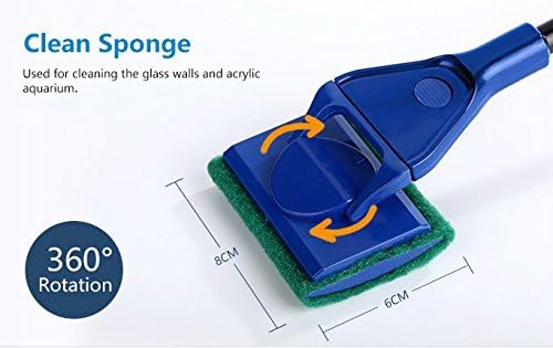 Miniatura 5 de Kit de limpieza 5 en 1 para acuariopecera, raspador de algas, red de pescado, esponja, tenedor de plantas, rastrillo de grava, longitud de 19