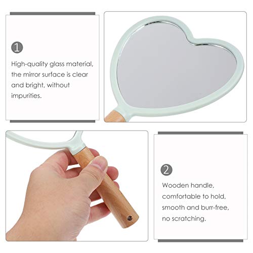 Lurrose Handheld Mirror With Handle, Heart Shape Wood Hand Makeup Mirror Vanity Mirror Handheld Cosmetic Mirror For Home Salon Travel Use #TOP3