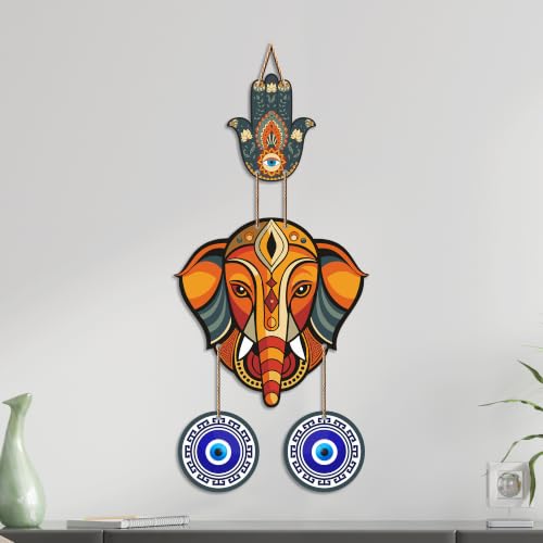 Image of Artvibes Baby Ganesha Evil Eye Wall Hanging for Home Entrance | Nazar Battu MDF Decorative Wall Art | Spiritual Vastu Decor for Living Room | Bedroom | Office | Main Door | Unique Gift (WH 8553N)