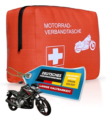 Thomatex Erste Hilfe Set Motorrad 2026/2027 [DIN 13167] Lange Haltbarkeit & kompakt StVO-konform Ideal für Kraftrad Fahrrad & Moped Rot
