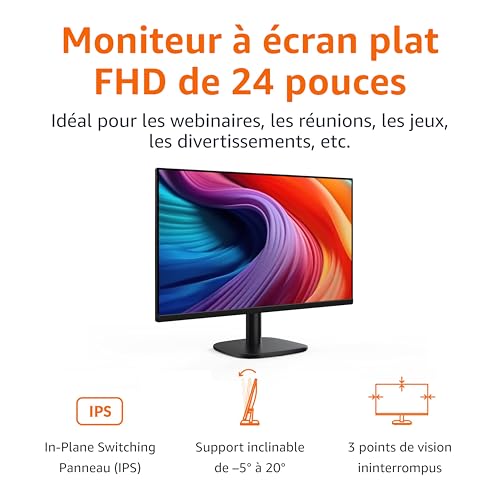 Amazon Basics Écran 24", FHD 1080p, Max 100 Hz, Compatible VESA, Haut-parleurs intégrés, Noir – Image 3