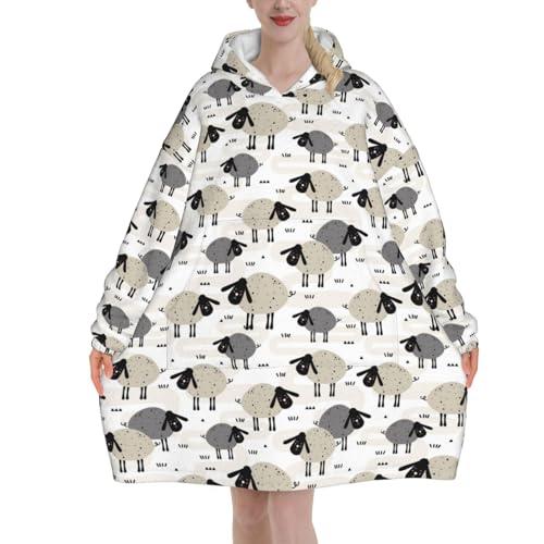 Sweat plaid couverture avec poches et capuche flanelle chaude imprimé moutons