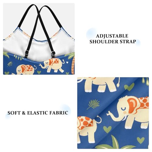 senya Girls Swimsuits One-Piece Swimwear Tie Bathing Suit Beach Summer Round Neck 9-10T Elephants with Palm Trees Pattern3