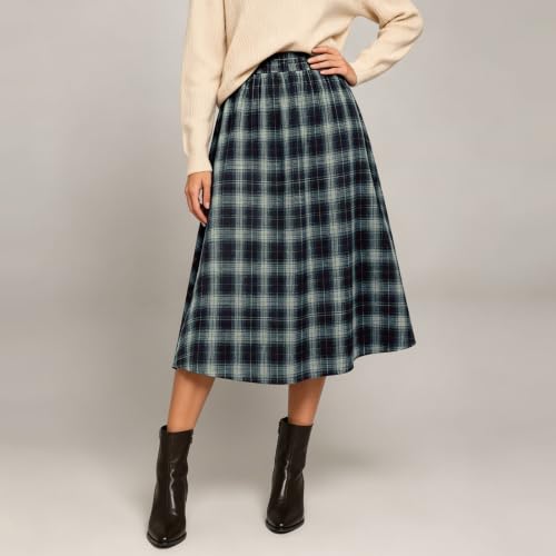 Huyxcye Womens Plaid Midi Skirt High Waist A Line Flowy Tartan Fall Winter - image 9