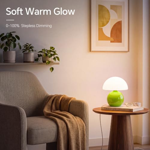 Image of Dawnwake Mushroom Lamp Table Lamp for Bedroom-Small Desk Table Lamps,Green | 8.7 inch Mid Century Modern Table Lamps for Living Room Bedroom Decor,Cute Ceramic Lamps for Mushroom Home Room Decor,Glass Shade