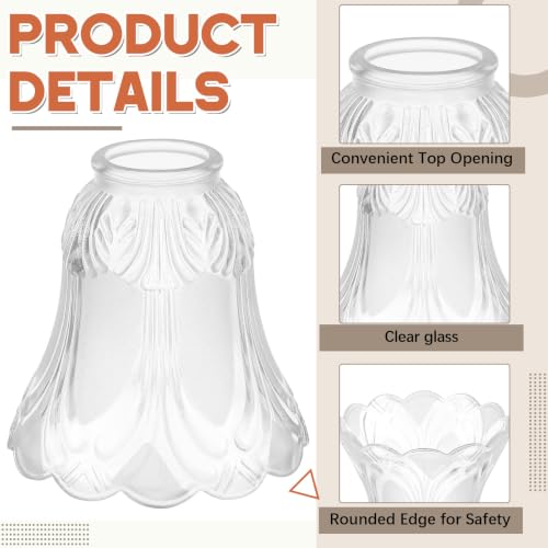 Image of 6 Pcs Frosted Flower Glass Ceiling Fan Globe Replacement for Light Cover | 2-1 /8 inch Fitter, 4-7 /8 inch W x 5 inch H, Standard E26 E27 Base Light Covers for Chandelier Table Lamp Wall Sconce Fixtures