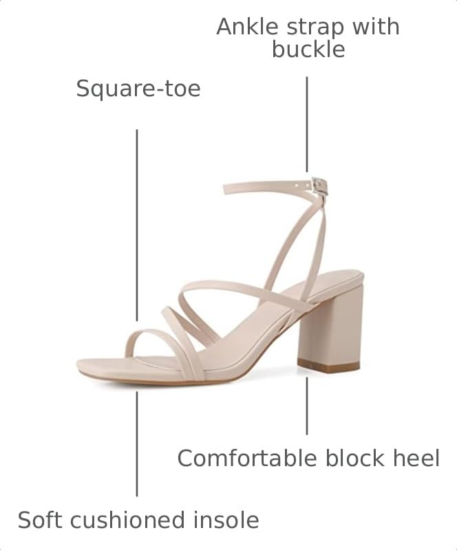 Image of LACUONE Strappy Heels for women Block Heels Square Toe Chunky Ankle Buckle Pump Heeled Sandals