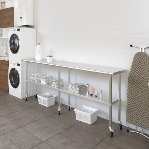 Image of AmGood 96 inch Long x 18 inch Deep Stainless Steel Table with Casters