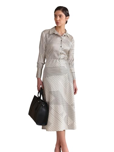 Image of FableStreet Women Formal Shirt & Skirt Co-Ord Set | Striped Collared Neck Full Sleeves Button Closure | Smooth Woven Fabric For Office Wear & Casual Outings