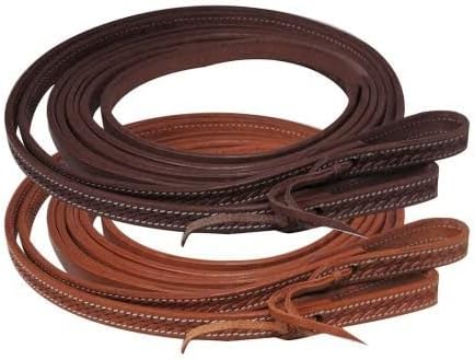 Showman 5/8 x 8' Argentina Cow Leather Basket Weave Tooled Split Reins (Dark)