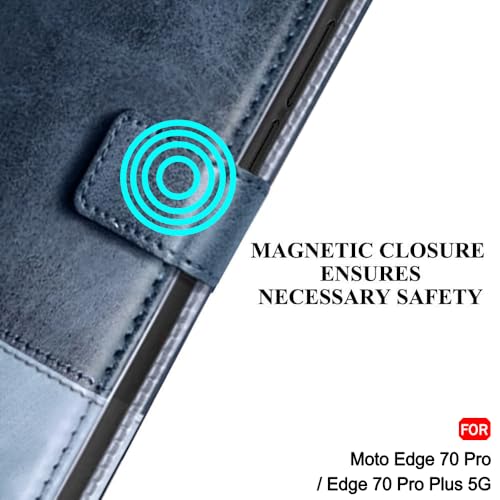 Image of TheGiftKart Flip Back Cover Case for Motorola Moto Edge 70 Pro /Edge 70 Pro Plus 5G | Dual-Color Leather Finish | Inbuilt Stand & Pockets | Wallet Style Flip Cover Case (Faux Leather, Blue & Sky)