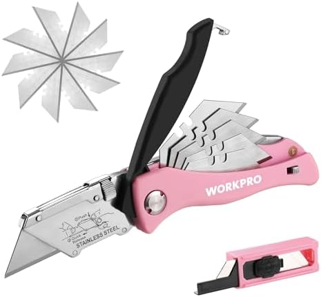 WORKPRO Folding Utility Knife, Quick Change Box Cutter, Pink Razor ...