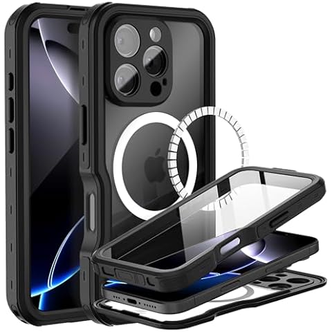 BEASTEK Waterproof Case for iPhone 16 Pro, MagSafe Shockproof Dustproof IP68 Case with Built-in Screen Protector and Mag Safe Anti-Scratch Magnetic Cover (6.3'') (Black) Cover