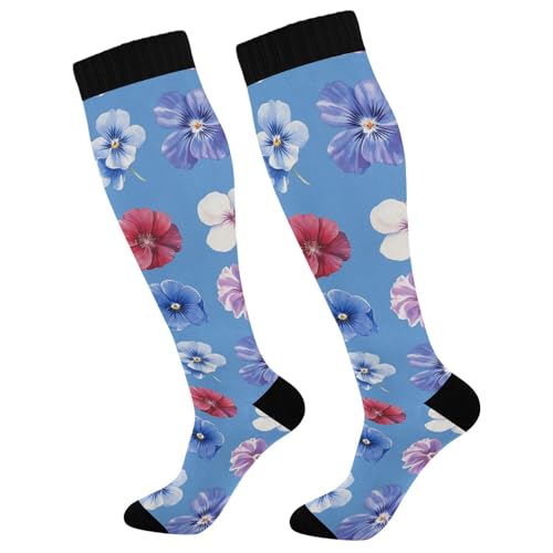 JUNZAN Fruit Butterflies Blue Womens Compression Socks Circulation Long Socks Knee High Socks Tube Socks for Mountain Bike