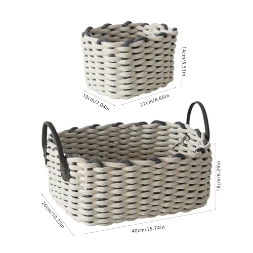 Cesta de almacenamiento tejida de cuerda de algodón, organizador portátil resistente para casa 4