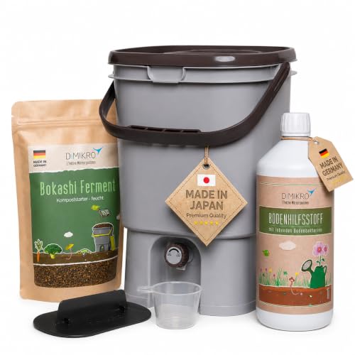 Bokashi Eimer Starterset - Japanisches Design (grau) + Bokashi...