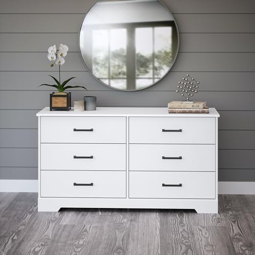 Prepac Rustic Ridge Farmhouse 6-Drawer Double Dresser, White Dresser for Bedroom, Chest of Drawers with 6 Storage Drawers, 53.25” wide x 18.25” deep x 28.5” tall, White
