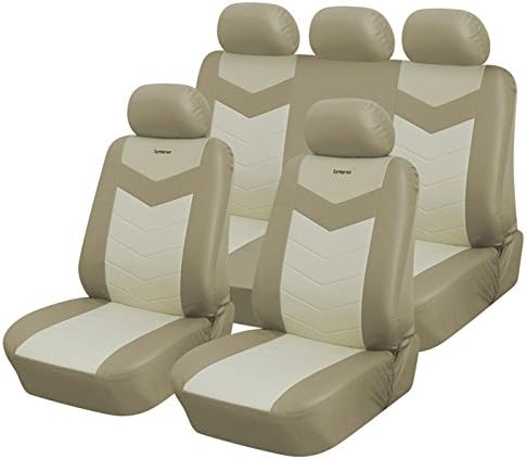 Airbag Compatible Universal Car Seat Covers Caramel and Beige Full Set 60 40 Split Bench Seat Covers Synthetic Leather - by Synterior