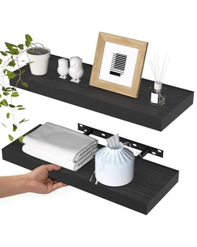 Image of WALI Floating Shelves for Wall, 2 Tier Bathroom Storage Shelf Over Toilet, for Bedroom Bookshelf, Living Room Decor, Kitchen, Nursery, Laundry, Soundbar Floating Shelf Mount Under TV (CS102L), Black