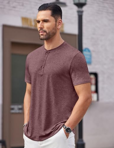 Image of COOFANDY Men's Henley Shirts Short Sleeve Casual Basic Tee Summer Button Henley Soild T Shirts