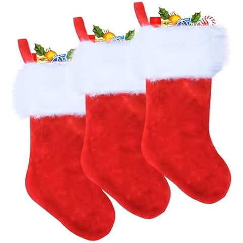 POPOYU Luxury Plush Red Christmas Stockings Set Cover
