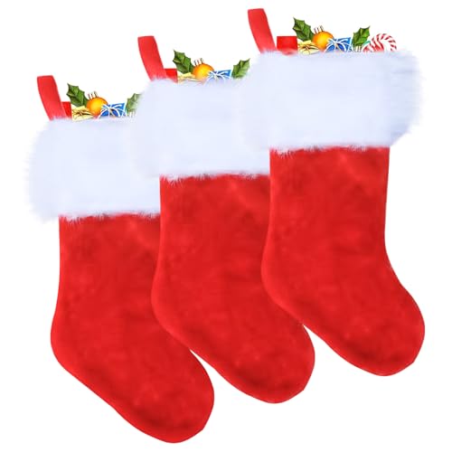 POPOYU 3 Pezzi Calze Natalizie da Appendere,45cm Grande Calze Befana da Riempire,Vuota Epifania Natale Velluto Calza...