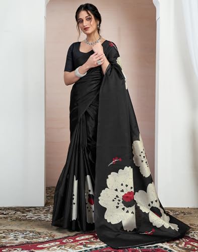 Image of SIRIL Women's Cotton Printed Saree With Unstitched Blouse Piece