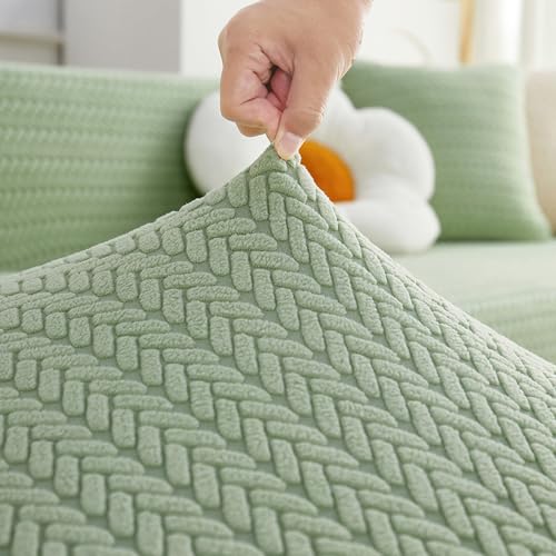 Housse canapé extensible mint green 2 places en jacquard d'angle - 7