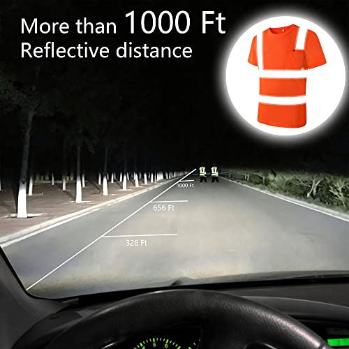 Image of High Visibility Reflective Safety Shirts for Men Women Hi Vis Viz Protective Safety Workwear T Shirt with Pockets for Construction Meet ANSI Class 2(ST190-Orange-M)