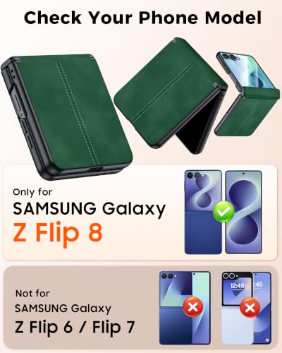 Image of for Galaxy Z Flip 8 Case with Hinge Protection & Screen Protector | Ultra Thin Stylish Leather Matte PC Durable Shockproof Cover Phone Case for Galaxy Z Flip 8-Green