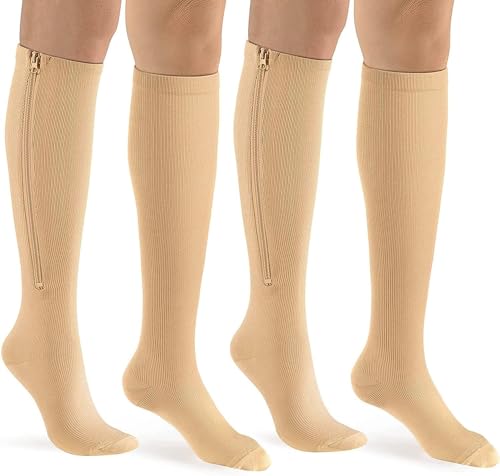 Image of bropite Zipper Close Toe Compression Socks for Women and Men 2 Pairs Knee high 15-20mmHg for Walking Running Nurses Pregnancy