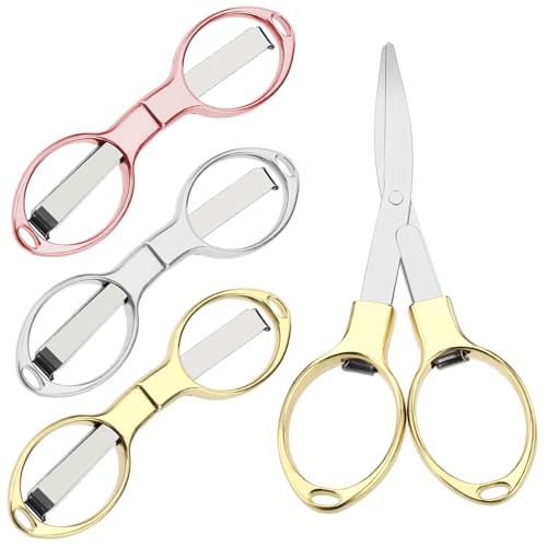 3Pcs Folding Scissors, Portable Travel Scissor Sewing Sharp Scissors Stainless Steel Retractable Small Scissor for Travel Home Office Outdoor Nurse (Gold, Silver,Rose Gold)