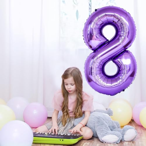 Image of 7th Birthday Number Balloon for Girls, 40 Inch Giant Mylar Purple 7 Balloon, Helium Self Inflating 7 Number Foil Balloon for Kids Birthday Party Decor Anniversary Graduation Party Decorations Supplies