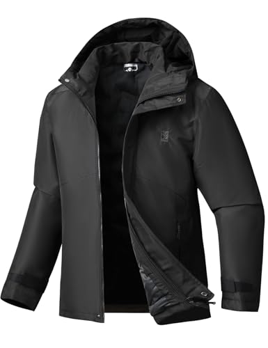GEMYSE Uomo Giacca da Sci impermeabile montagna giubbotto da neve invernale antivento Cappotto con Cappuccio(Grigio Nero,M)