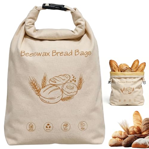 Beeswax Bread Bag for Homemade Reusable Loaf Beeswax Guard Bag for Sourdough 17X13 Inch Linen Bees Wax Bread Bags for Keep Fresh Freezer Safe (Beige 1*button)