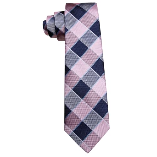 Image of Barry.Wang Plaid Ties Mens Silk Necktie and Tie Clip Checkered Tie for Wedding Party Business Formal