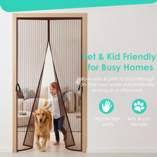 Image of KARP Mosquito Net for Door - Heavy Duty Mesh Screen Door with Stay-Open Buckle, Auto Close Magnets, Hands-Free Entry, Easy Install, Pet & Kid Friendly for Home (120 X 220, Coffee)